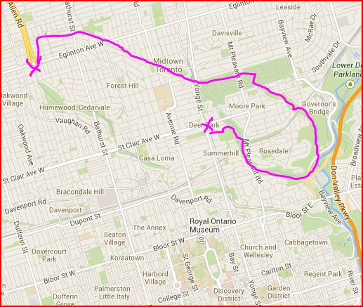 Beltline Trail Toronto Map Belt Line + Central Ravines = St. Clair (11 Km) - Thu, Jun 19 2014